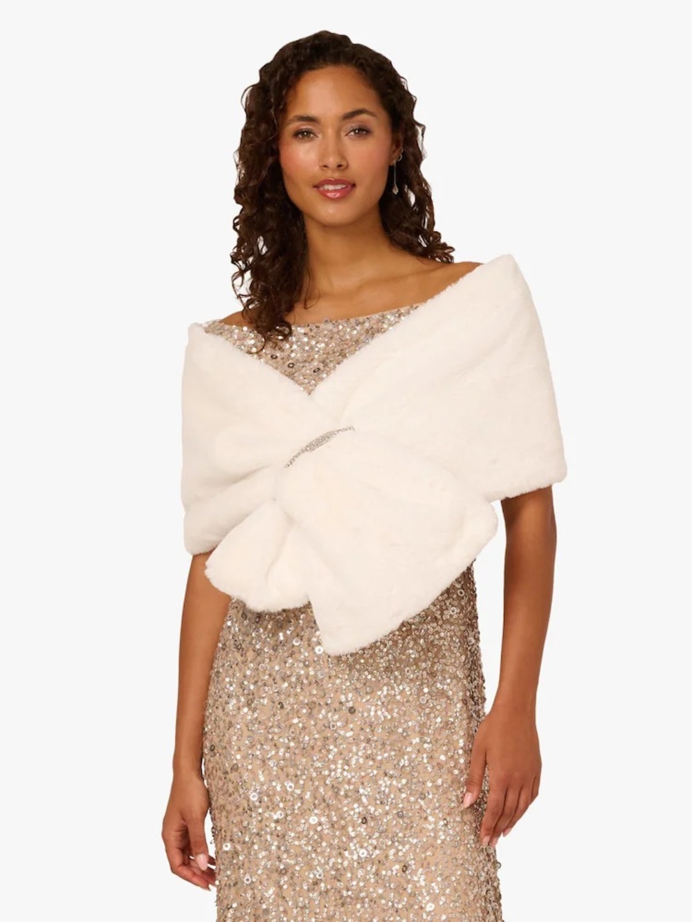 Adrianna Papell White Faux Fur Wrap Cover-Up